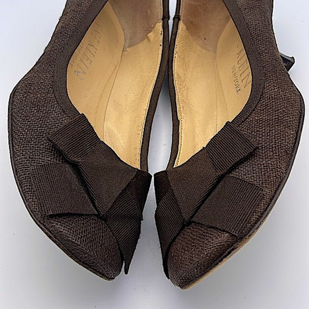ANNE KLEIN NEW YORK | Brown Bow Tweed Kitten Heel Pumps | Sz 7M - Picture 4 of 15